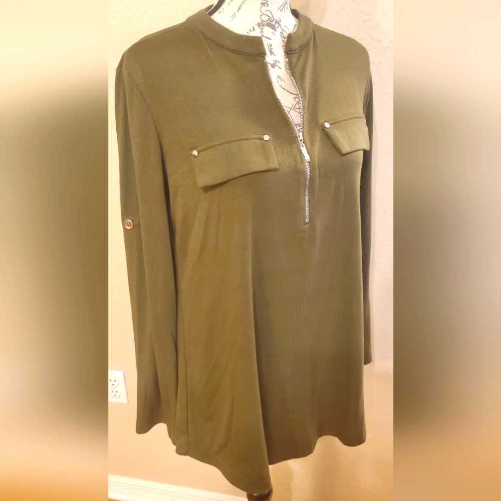 YaYa Bay Women's 3/4 Sleeve Blouse Zipper Henley Shirt Notch V Neck Tunic Top